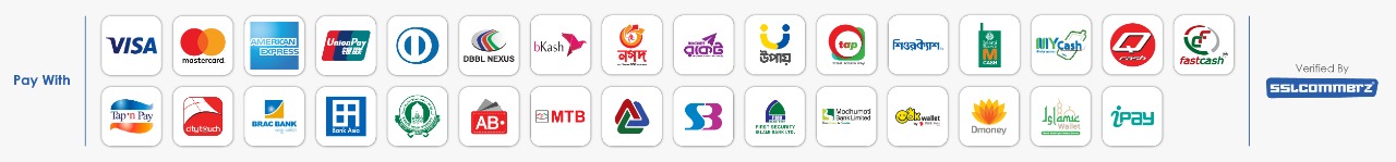 Accepted payment methods — Visa, Mastercard, bKash, Nagad, Rocket and more, verified by SSLCommerz